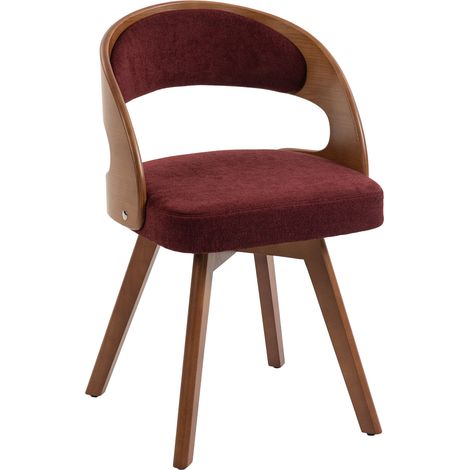 Set de 2 sillas de comedor giratorias en lino rojo vino con patas de haya (1/5)