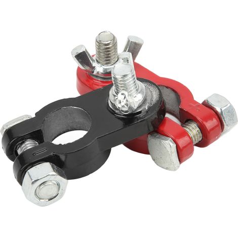 Set aus 2 Batterieklemmen aus Aluminiumlegierung mit Bakelitisolierung, universell für 17-19mm Batterien, robuste und rutschfeste Verbindung. (1/5)