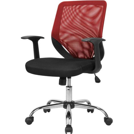 Sedia con ruote Baradili, Poltrona direzionale a rete con braccioli, Seduta ergonomica da ufficio, 60x54h90/98 cm, Nero e Rosso (1/3)