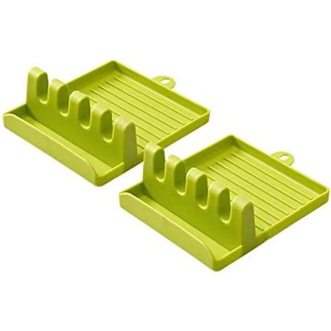 Porte-ustensiles en silicone avec tapis d'égouttage, lot de 2, sans BPA, résistant à la chaleur, support à cuillères antidérapant, organiseur de couverts pour plan de travail, accessoires de cuisine p (1/5)