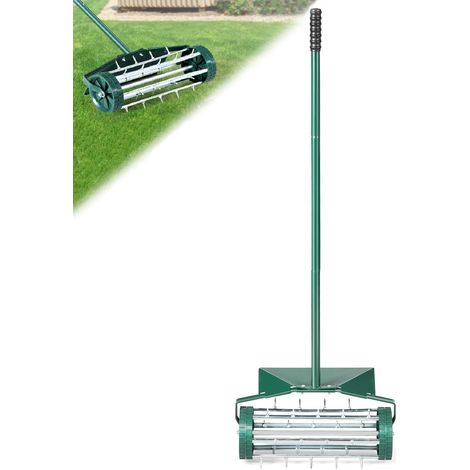 Costway – Scarificateur manuel à pointes rotatives 46 cm – Bouclier de protection – Longue poignée 103 cm – Pour aération de pelouse – Vert