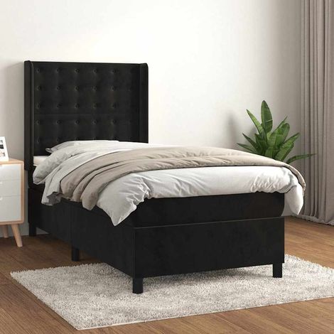 Cama box spring con colchón cuero sintético negro 90x190 cm (1/5)