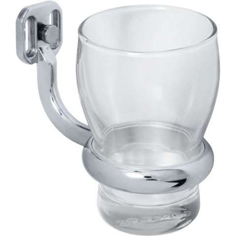 Perfetto 2 Zahnputzbecherhalter mit Glas (klar), Messing massiv, PERF-GH2 verchromt