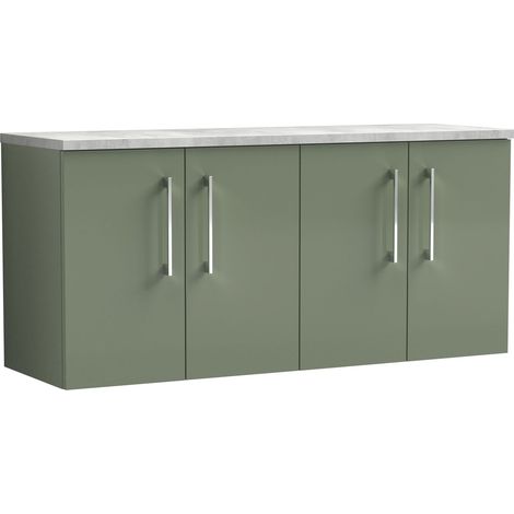Nuie Arno Wall Hung 4-Door Vanity Unit with Bellato Grey Worktop 1200mm Wide - Satin Green (1/4)