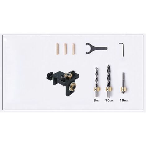 Mini gabarits de perçage, jeu de gabarits pour trous de poche 8/10/15 mm en alliage d'aluminium 6061, avec forets de 8/10/15 mm et profondeur de perçage réglable. (1/5)