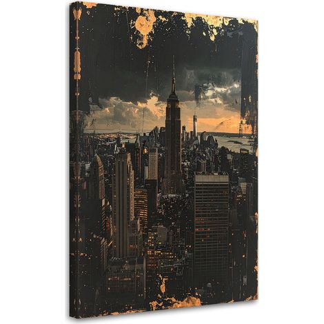 Stampe su Tela, Skyline di New York città retrò nero e oro, 40x60 (1/5)