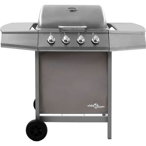 Barbecue gril à gaz avec 4 brûleurs argenté