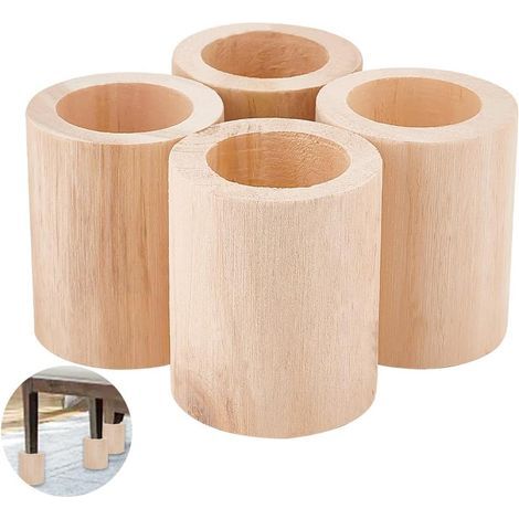 rehausseurs de lit cylindriques en bois, diamètre intérieur 39,5 mm, rehausseurs de meubles en bois, pieds en bois massif 59 x 72 mm, rallonge cylindrique en bois (1/5)