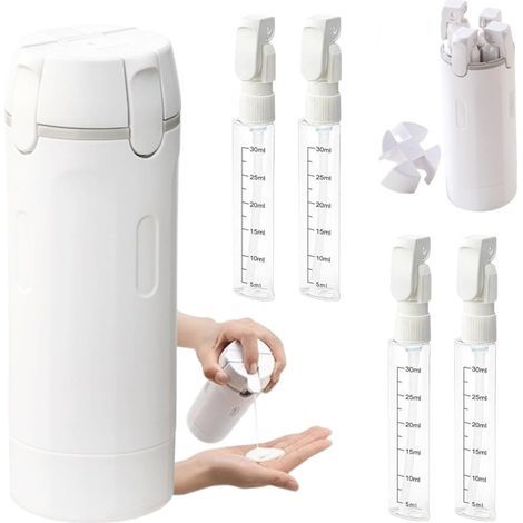 Flaconi dispenser da viaggio ricaricabili 4 in 1, flaconi riutilizzabili e ricaricabili, contenitori adatti per shampoo, crema, balsamo e prodotti per la cura del corpo. (1/5)