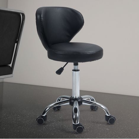 Taburete giratorio con ruedas, altura regulable, respaldo ergonómico, negro (1/5)