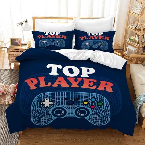 Ensemble de literie motif 3D Gamepad 220x240 cm microfibre pour enfants et adolescents