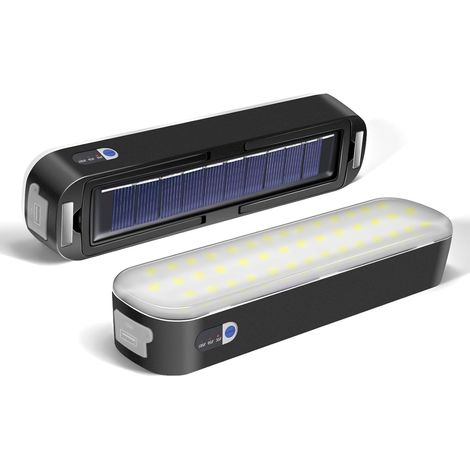 1-pièce LED Lanterne solaire Lampe de camping magnétique Lumière de tente extérieure USB Rechargeable Accessoires de camping Banque de puissance Lampe de secours pour Blockout (Noir) (1/5)