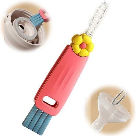 Brosse de nettoyage 3 en 1 pour couvercles de tasses - Kit de brosses portables pour bouteilles et petits espaces, ROUGE