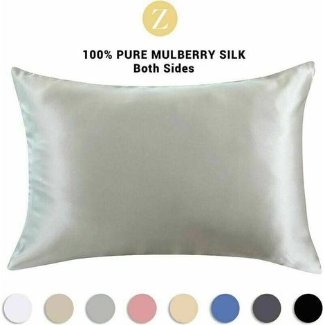 Funda de almohada de seda morera - Suave con el cabello y la piel - Seda de doble cara de 19 mm - 1 pieza, seda, gris plata, estándar 50 x 75 cm