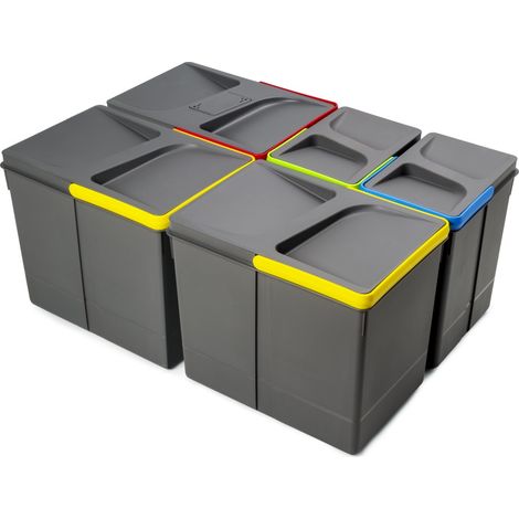 Emuca Recycle-Küchenschubladenbehälter mit geruchsdichtem Deckel, Höhe 266 mm, 3x15 Liter, 2x7 Liter, Kunststoff anthrazitgrau