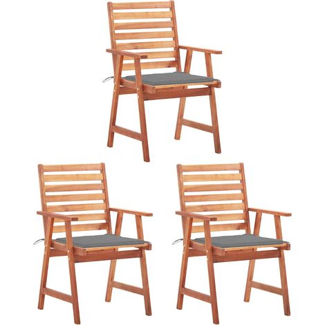 vidaXL Sillas comedor de jardín y cojines 3 uds madera maciza acacia (1/5)