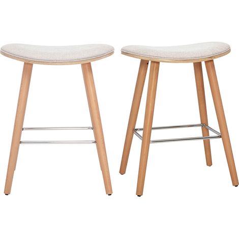 Tabourets de bar en tissu effet velours texturé beige et bois clair H65 cm (lot de 2) MEADOW (1/5)