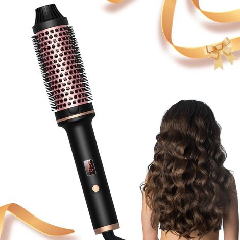 Cepillo térmico 3 en 1 de 38 mm con peine calefactor, alisador, voluminizador y rizador, apto para todo tipo de cabello (negro)
