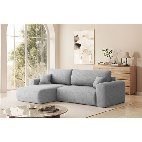 Ecksofa Schlafsofa FLORA Stoff Verita Hellgrau Ottomane Links (1/4)