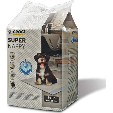 Croci Super Nappy - Tappetini Igienici per Cani 60x60 cm 50 pz - Traverse Cani e Animali Domestici, per Pipi Cane e Gatto Ultra Assorbenti Usa e Getta, Antistrappo e Antiodore (1/5)