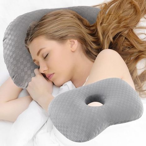 Cuscino per chi dorme su un fianco e ha il piercing all'orecchio - Morbido cuscino di supporto per proteggere le orecchie dal dolore, prevenire infezioni o pressione (grigio) (1/5)