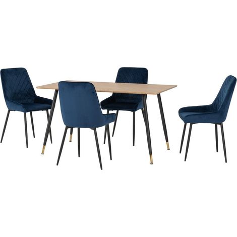 Hamilton & Avery Medium Indoor Dining Set - Medium Oak Effect/Sapphire Blue Velvet