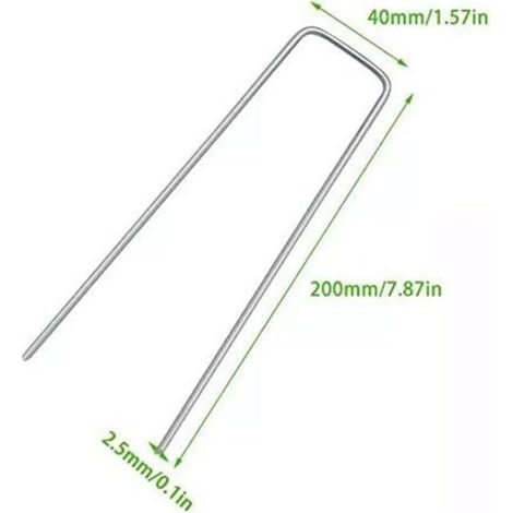 50 pièces Piquets de Tente Anti-Rouille,ancrage de Terre en Fil d'acier Inoxydable galvanisé, Longueur 200mm, Largeur 40mm, Ø 2,5mm