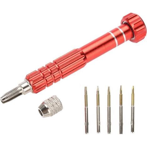 minifinker Kit de Réparation de Montre avec Tournevis pour Téléphone Lunettes 5 Embouts Précision (Rouge) (1/4)