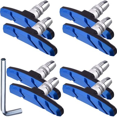 8 pastillas de freno para bicicleta, 70 mm, Antideslizantes y silenciosas, de montaña y otras bicicletas con freno tipo V universal, Azul (1/5)