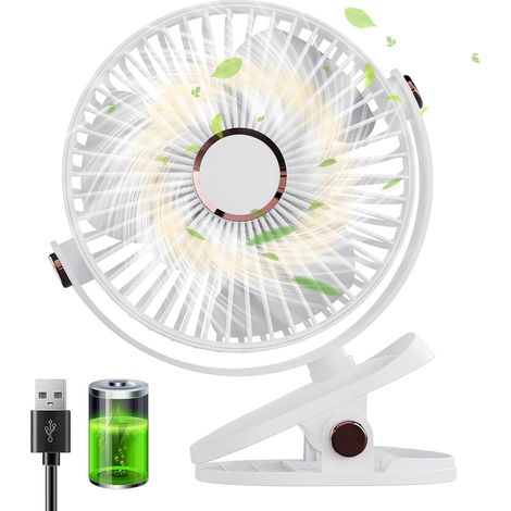 Ventilateur Pince Petit Ventilateur de Bureau Mini Ventilateur USB Silencieux, 5 Vitesses Rotation 720°, 5000mAh Rechargeable (1/5)