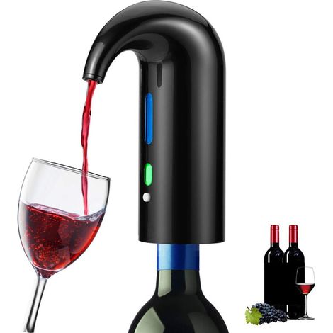 Aeratore elettrico per vino, decanter portatile con un solo tocco, erogatore automatico multi-smart con filtro e ossidatore per vino con ricarica USB (nero)