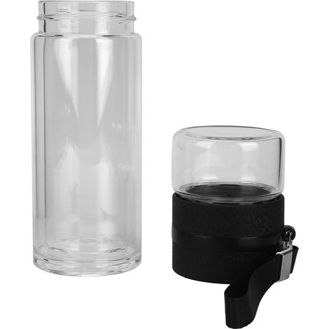 Bouteille à thé à double paroi en verre avec infuseur, idéale pour la maison et le bureau. Accessoires pour boissons. (1/5)