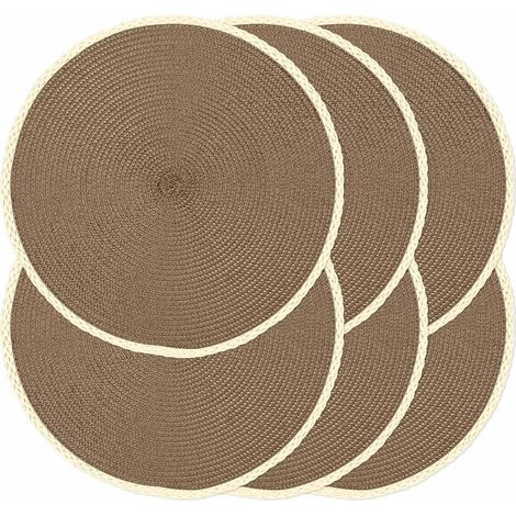 Lot de 6 sets de table ronds tressés de 38,1 cm, antidérapants, lavables à bords fins pour décoration de table de cuisine, salle à manger (marron, 6)'Bord Fin Beige, Marron 6 pcs'Bord Fin Beige, Marro (1/5)