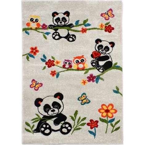 FUJI - Tapis enfant toucher laineux doux imprimé pandas blanc 100x150 (1/4)