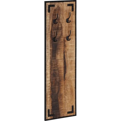 Porte-manteau mural décoratif design scandinave 35 x 8 x 110 cm avec 4 crochets en bois de manguier brut (1/5)
