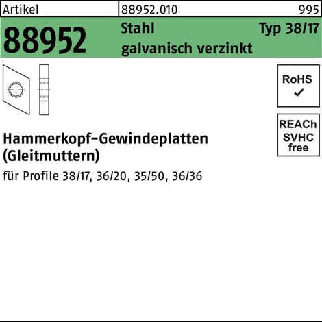 Hammerkopf Gewindeplatte Typ 38/17, M 10 , gal Zn gal Zn S 100 Stk (1/2)