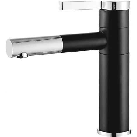 Robinet de lavabo, inox 304, noir, eau chaude/froide, pour vasque (1/5)