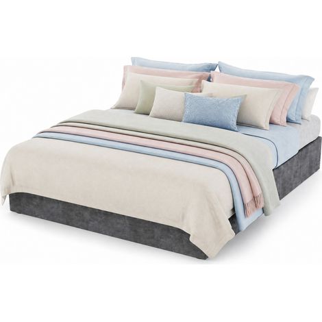 CHICFURN lit enfant coffre gris 140 x 200 cm avec tête de lit fantaisie en tissu et métal (1/5)