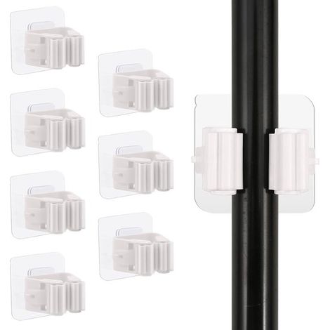 8 teiliges, selbstklebendes, rutschfestes Wandregal für Mopp und Besen (ohne Bohren), inklusive Clips und Halterung für Haus, Garten, Garage und (1/5)
