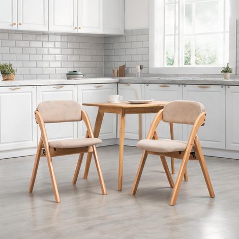 Chaise pliante en bois massif beige avec assise rembourrée (1/5)