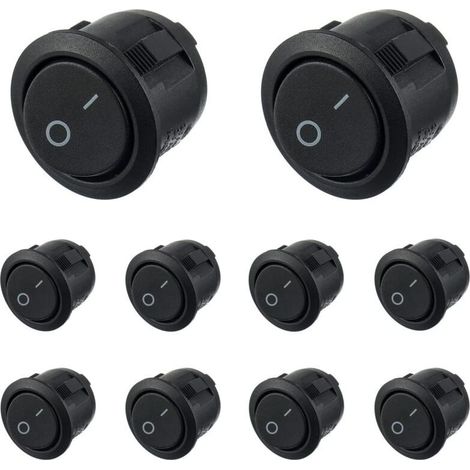 Interrupteur à bascule rond noir 10 pièces marche/arrêt 2 broches AC 6A (250V) 10A (125V) SPST Appuyez sur le bouton à bascule pour Auto Boat Marine Car Truck Light Household (1/5)