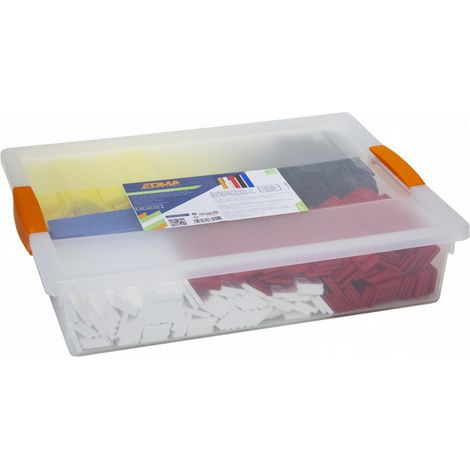 Edma – Caisse Probox de 400 cales plates pour carrelages – Assortiment 5 épaisseurs – Cales en polyéthylène – Mise à niveau rapide et efficace