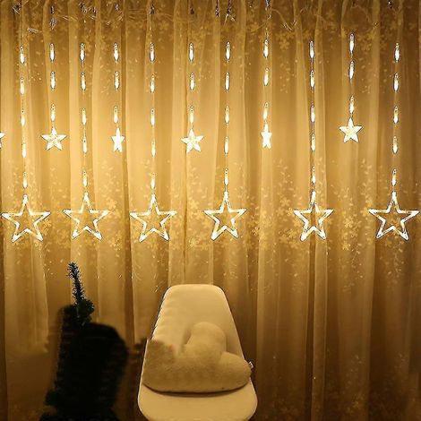 Guirnalda de luces LED con forma de estrella para cortinas de ventana, compatible con decoraciones navideñas. (1/5)