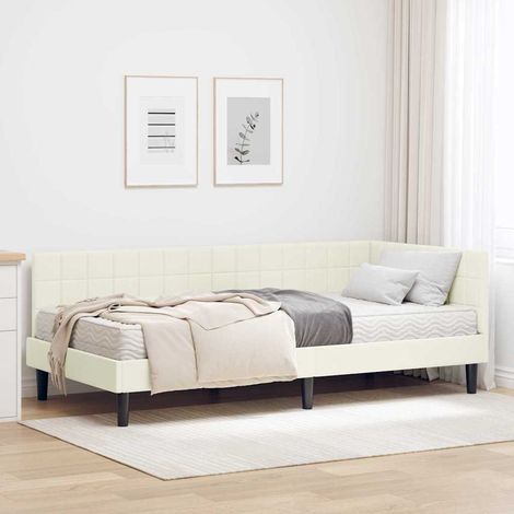 Eckbettgestell mit Matratze mit Kopfteil Creme 90 x 190 cm Samt