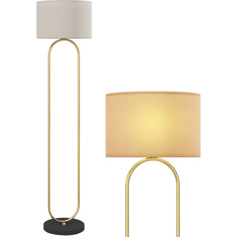 Lampadaire abat-jour lin E27 interrupteur au pied 156 cm or noir salon chambre