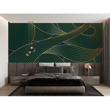 Papier Peint Géométrique - Spirales Dorées et Vagues - 150 x 250 cm (1/2)