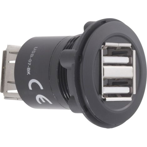 TRU COMPONENTS USB-07-BK USB-Doppeleinbaubuchse 2.0 Buchse, Einbau, Adapter 2 x USB-Buchse Typ A auf (1/2)