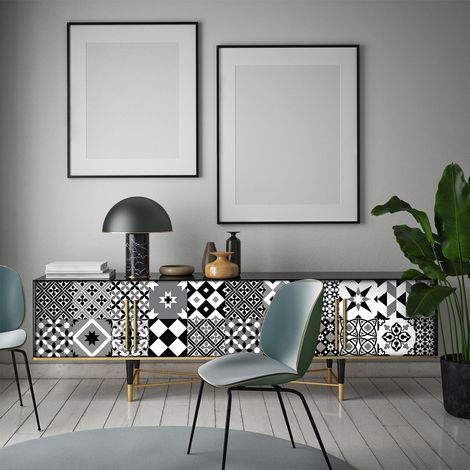 Sticker Mural Carrelage adhésif Cuisine Salle de Bain - 30 STICKERS CARREAUX DE CIMENT MEUBLE ERINAH - 30stickers10x10cm (1/5)