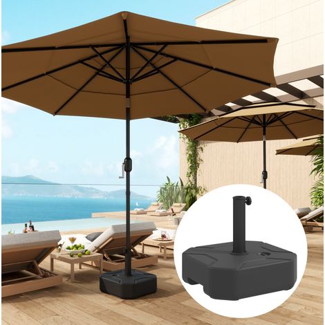Pied de parasol carré en HDPE noir, lestable jusqu'à 25 kg, pour mât 38/48 mm, base 45x45x25 cm (1/5)