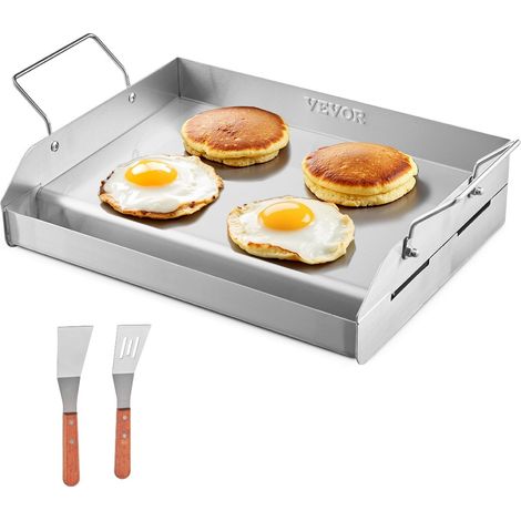 VEVOR Piastra in Acciaio Inox, Piastra Rettangolare Universale da 425x270 mm, Piastra a Gas, Pentole da Fornello Portatili per Famiglie con Manico, per Campeggio, Festa, Eventi da Esterno (1/5)